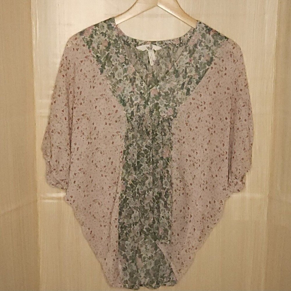 Black Poppy Womens Floral Sheer Poncho Relaxed Blouse Small